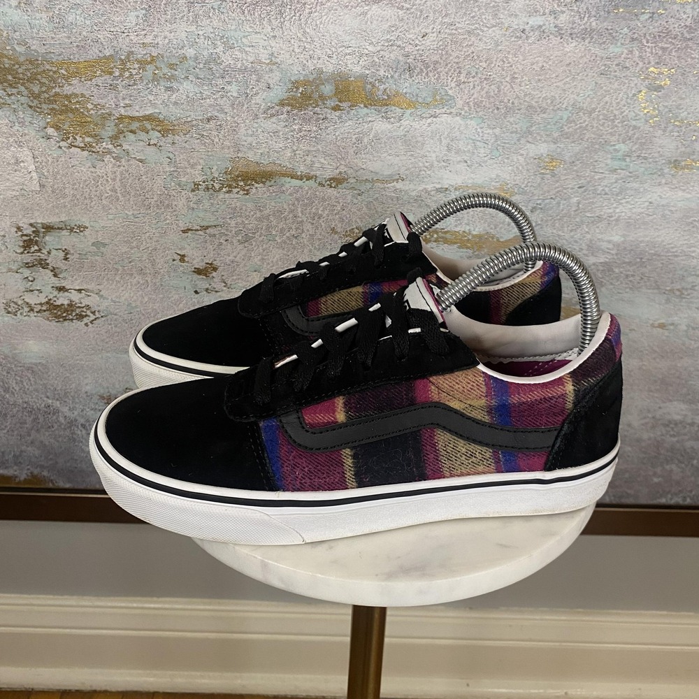 Vans Old Skool Shoes Womens Size 8 Black Plaid Suede Low Top Skate Sneakers